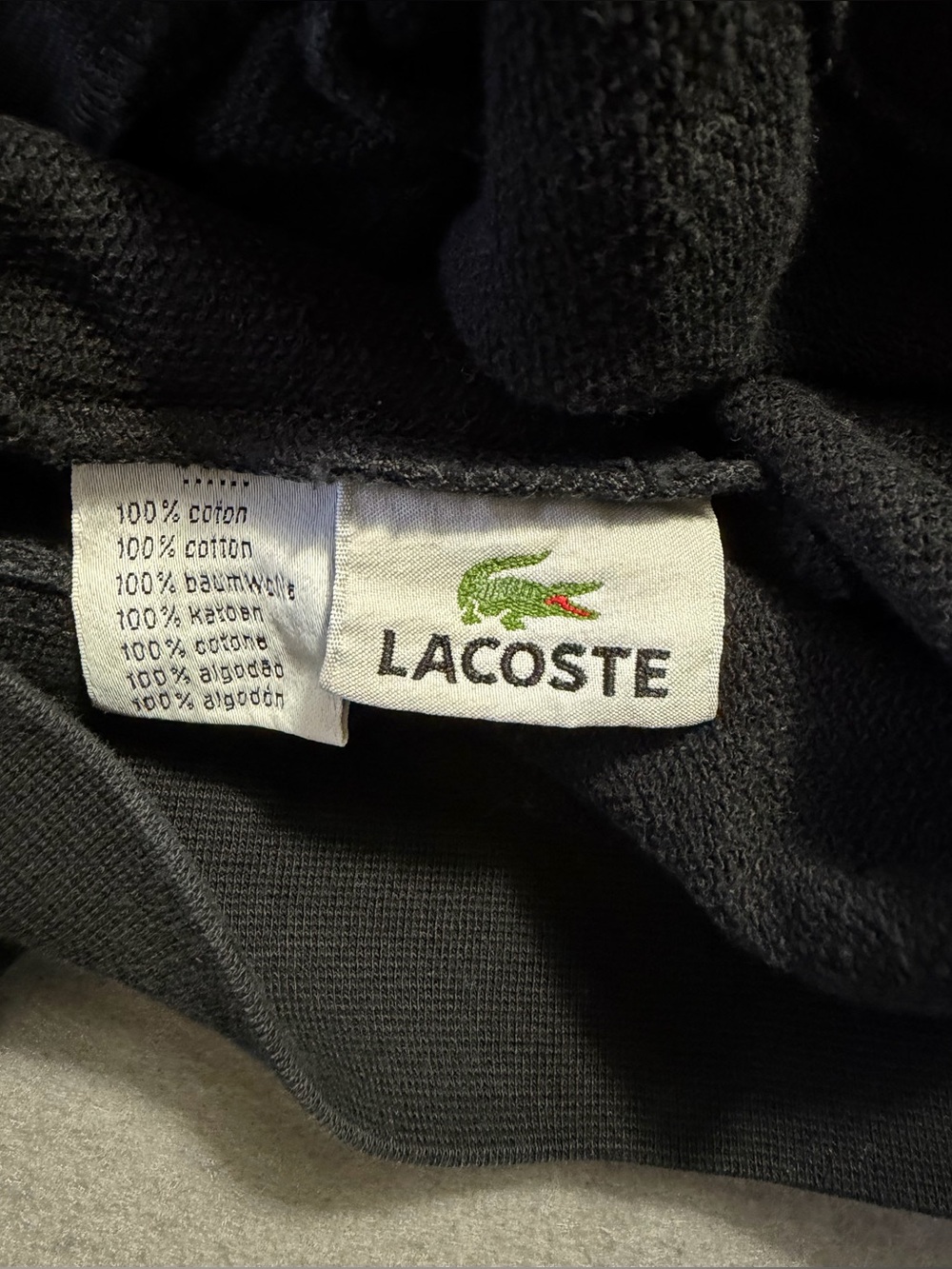 Lacoste Mens XL Size 6 Black Full Zip Sweatshirt Jacket Cotton Casual Croc Logo - Picture 5 of 5